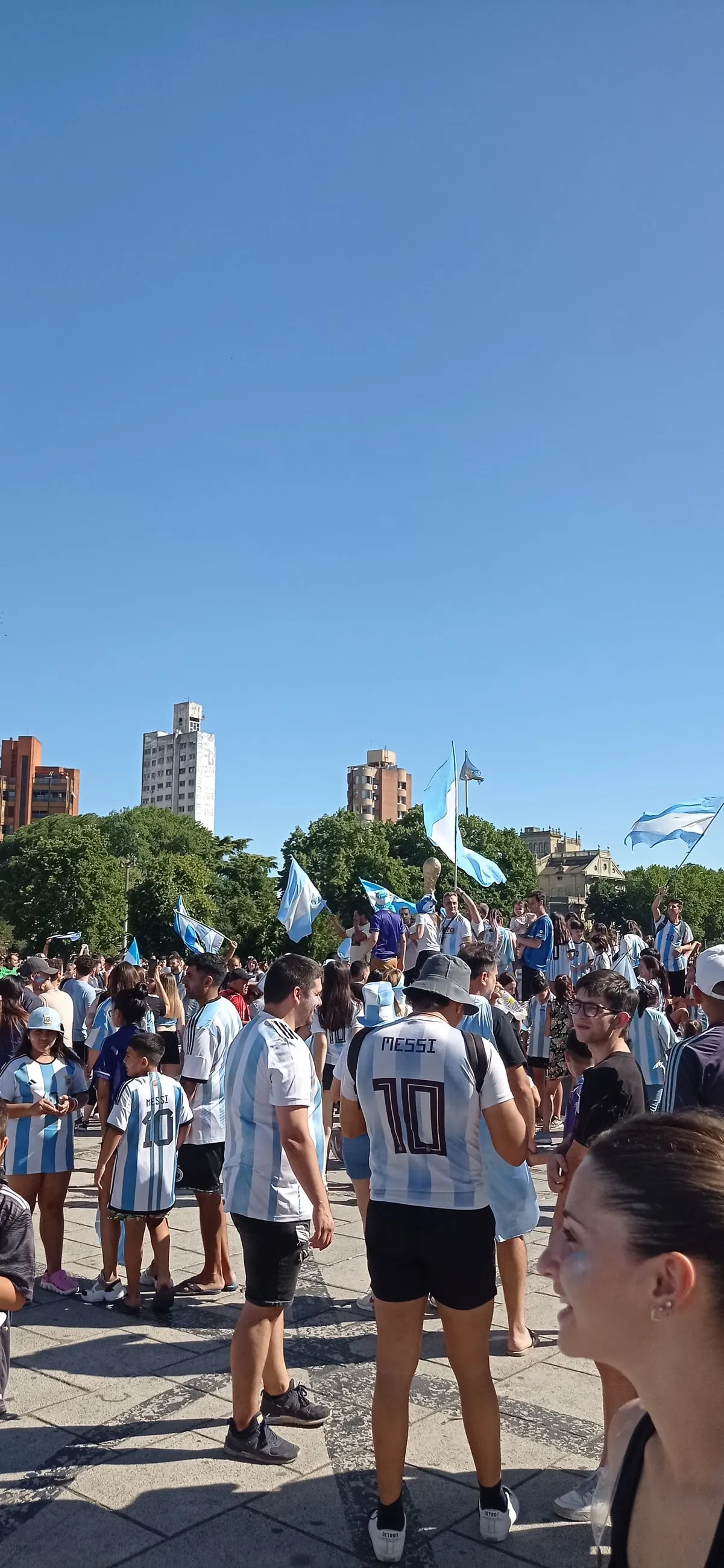Hinchas argentinos llenan una plaza de La Plata en los festejos del Mundial de Qatar 2022